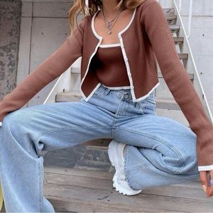 Crop Rib Knit Crop & Cardigan 2-piece Set | Size M
